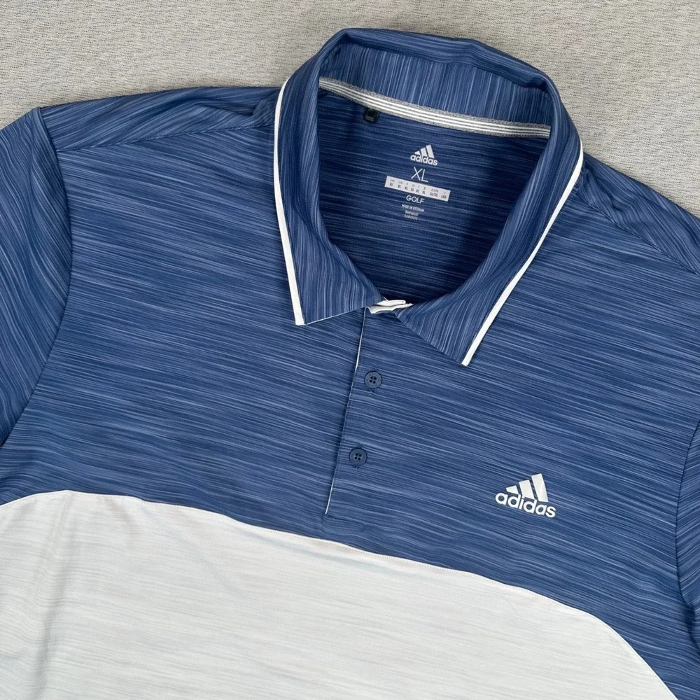 Adidas Polo Shirt Mens XL Navy Blue Grey Colorblock Shadow Ridge Golf Club